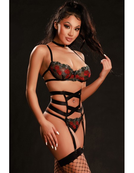 Ensemble lingerie 5 pièces vert et rouge - J Lingerie